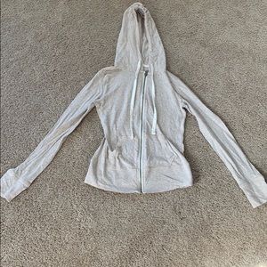 Cream zip up light sweatshirt with hood
